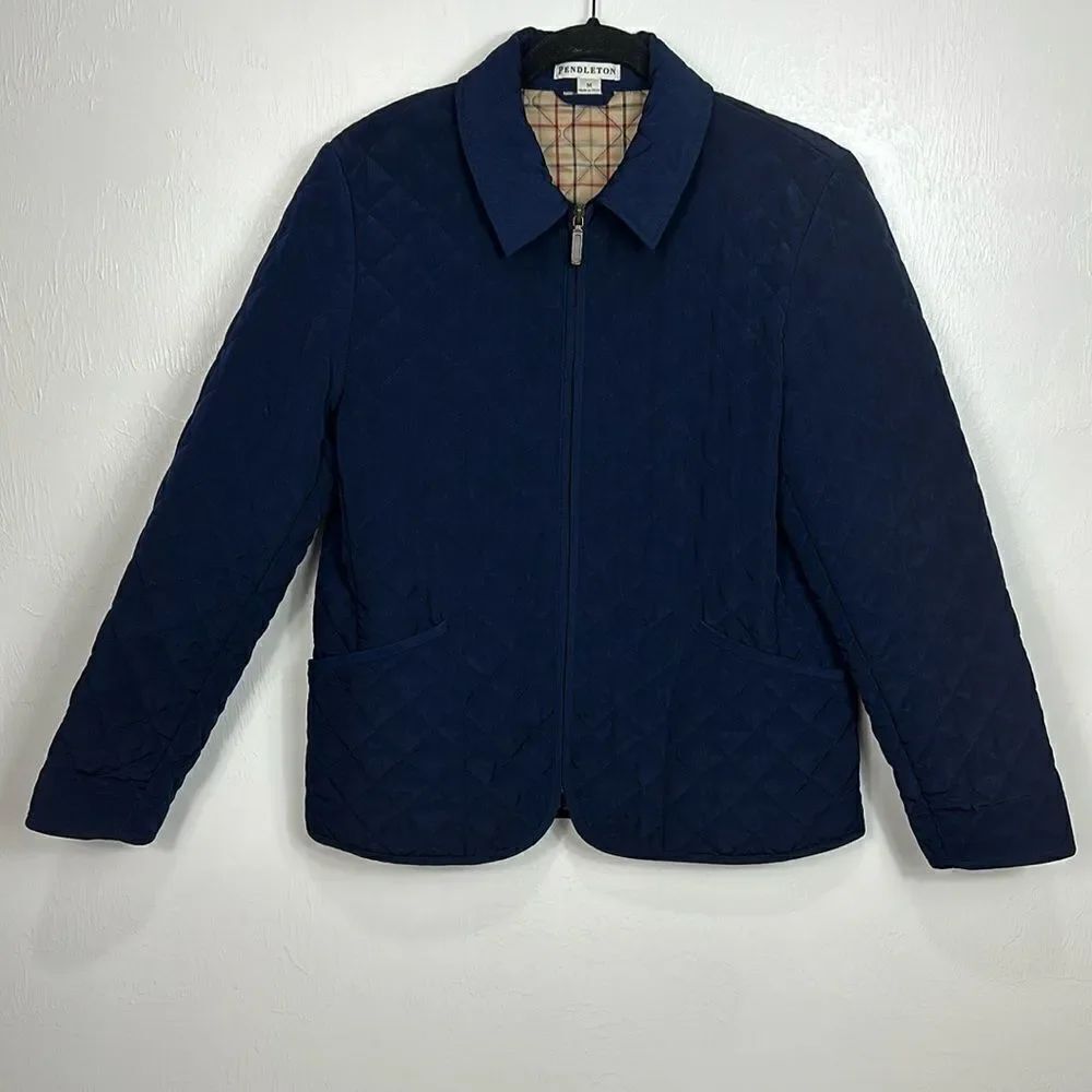 Pendleton Quilted Full Zip Jacket With Pockets In Navy Blue Size M